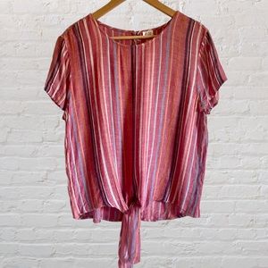 Women’s Red Striped Tie-Front Blouse
